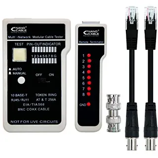 RJ11-, RJ12-, RJ45- und Koaxialkabeltester, Überprüfung von Kontinuität und Verbindung; nützlich für Netzwerkinstallationen und Reparaturen.
