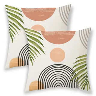 BETGINY Boho-Sommer-Kissenbezüge, 45,7 x 45,7 cm, 2 Stück, Herbstorange und Salbeigrün mit Blättern im Freien, dekorative Dekokissen, Mitte des Jahrhunderts, abstraktes Bauernhaus-Dekor-Kissenbezug