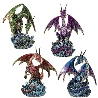 DRW Set von 4 Drachen auf Harz, handbemalt, 6 x 6 x 13 cm
