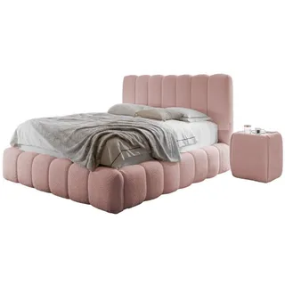 Fun Möbel Polsterbett Polsterbett Schlafzimmerbett CARSON Set4 in Stoff Catch Me (auch ohne Nachttische erhältlich), inklusive Taschenfederkernmatratze und 2 x Nachttisch rosa