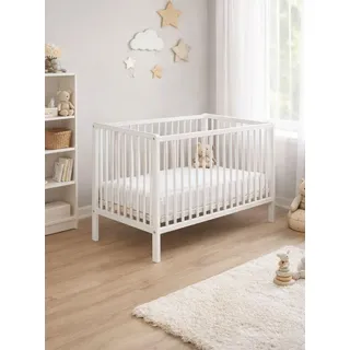 Babybett JULIA 100x60 cm mit Matratze – Massivholz Buche – 3-fach höhenverstellbar – Schlupfsprossen – EN 716 – Weiß - Weiß