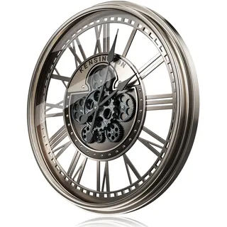 TOKTEKK Wanduhr Große 53.3cm mit Bewegliche Zahnrad, Vintage Retro Industriell Metall Wanduhr Romische Zahlen für Zimmer Zuhause KüChe Schlafzimmer Büro Schule(Vintage graue Bronze)