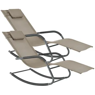[en.casa] Schaukelliege-Set 2 Tlg. Caracena , Beige , Metall , 147x89x63 cm , Gartenmöbel, Gartenliegen, Liegestühle