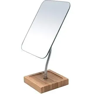 YEAKE Flexibler Schwanenhals-Schminkspiegel aus Bambus, 360° drehbar, 20,3 cm, groß, Rahmenlos, zusammenklappbar, tragbar, Tisch-Schreibtischspiegel mit Ständer, für Badezimmer, Rasur, Make-up,