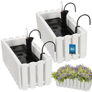 KOTARBAU® Blumenkasten Balkon 38x18x16cm, Balkonkasten mit Wasserspeicher | Blumenkasten für Balkongeländer, Balkonkasten mit Halterung, Pflanzkübel rechteckig, Selbstbewässernd, PVC, Weiß, 2er Set