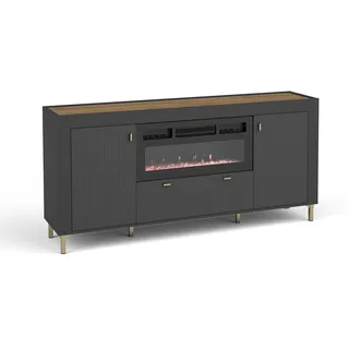 Kommode Mossa Mo7 Mit Elektrischem Kamin Sideboard 177X84X40Cm 2 Türen 1 Schublade Schwarz - Schwarz