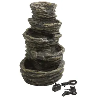Dehner Gartenbrunnen Roccia mit LED Beleuchtung, Steinoptik, ca. 99 x 65 x 62 cm, 22 kg, Polyresin, grau