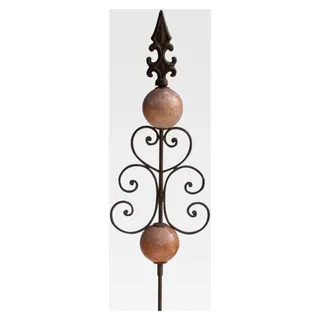 Metall-Gartenstecker mit Kugeln und Zier-Ornament, 120 cm, rost-antik