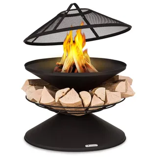 Blumfeldt Feuerschale, Wetterfeste Feuerschale mit Grillrost & Funkenschutz, Stahl-Feuerschalen Klein, Feuerstelle mit Grill für Terrasse & Garten, Feuerstelle mit Grillring & Standfuß, 55cm Hoch
