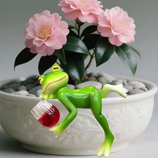 Tongyixin Hängende Frosch deko aus Harz mit Weinglas,Blumentopf Hänger Frösche Deko Figuren,Outdoor Gartenteich Dekoration für draußen, Balkon, Garten, Zaun, Terrasse und so weiter