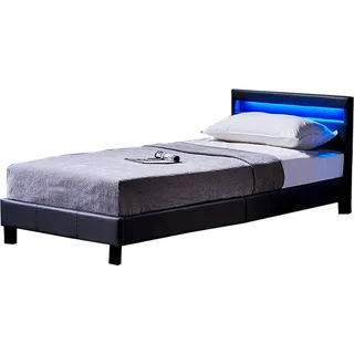 HOME DELUXE - LED Bett Astro - Dunkelgrau, 90 x 200 cm - Inkl. Lattenrost I Polsterbett Design Bett inkl. Beleuchtung - Dunkelgrau