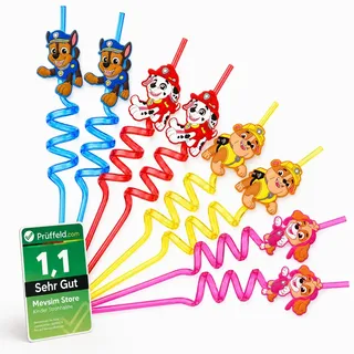 [ Test SEHR GUT, Note 1.1 *] Paw Patrol Kinder Strohhalme – 8er Set wiederverwendbare Spiral Trinkhalme aus Kunststoff – Bunte Strohhalme für Kindergeburtstag, Party Deko, Schule & Feiertage
