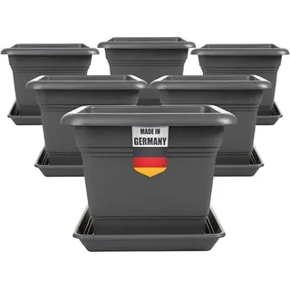 LIVINJA Pflanzkübel Eckig 28x28 Anthrazit 6er Set – Robuste, Große Blumentöpfe, Frostsicher, mit Untersetzer für Garten & Balkon
