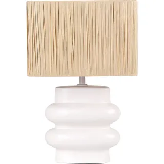 BELIANI Tischlampe Weiß und Naturfarben Keramik Vasenform 42 cm Papiergeflecht Schirm Rechteckig Kabel mit Schalter Modern Boho Schlaf- u. Wohnzimmer - Weiß, Braun