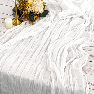 YMHPRIDE 2 Stück Tischläufer Weiß, 90 cm x 300 cm Gaze Boho Tischläufer für Hochzeit Junggesellinnenabschied Baby Shower Dekorationen Geburtstagsfeiern