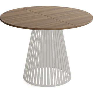 WFL Group Esstisch Naro rund ausziehbar mit Lamellen-Metallgestell in Grau-Beige, Walnuss Braun 120-200/120/76 cm , Holzwerkstoff , Rund,Rund , 120x76x120 cm , Esszimmer, Esstische