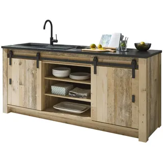 furn.design Küchenschrank Unterschrank 201 x 93 x 64 cm Dunkelgrau