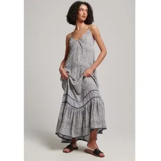 Superdry für Damen. W8011294A Langes blaues trägerloses Kleid (L), Lässig, Viskose, Ärmellos / Hosenträger