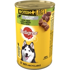 Pedigree Protein + Pastete mit Ente und Rind, Nassfutter für Hunde, 12 Dosen à 400 g