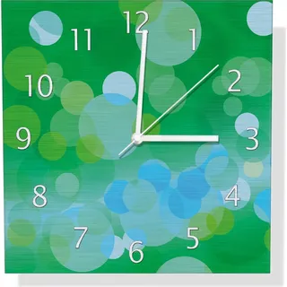 Wallario Design Wanduhr Grüne und blaue Kreise - harmonisches Muster aus Aluverbund, Größe 30 x 30 cm - Türkis