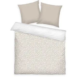 Herding Renforcé Bettwäsche ORGANIC LEAVES Beige/Weiß 200 x 220 cm + 2 x 80 x 80 cm