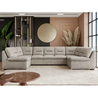 MKS Meble Sofa XXL U-Form Beige, Wohnlandschaft U Form mit Schlaffunktion, Sofa mit Schlaffunktion, Schlafsofa, Wohnzimmer Couch mit schlaffunktion - Comodo U - Beige Stukture - Beige