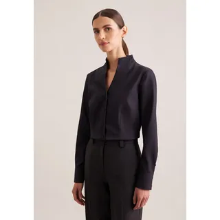 Klassische Bluse SEIDENSTICKER, Damen, Gr. 3XL (46), schwarz, 100% Baumwolle, unifarben, slim fit, ohne Ausschnitt, Blusen Klassische Bluse, 1/1 Stehkragen Uni