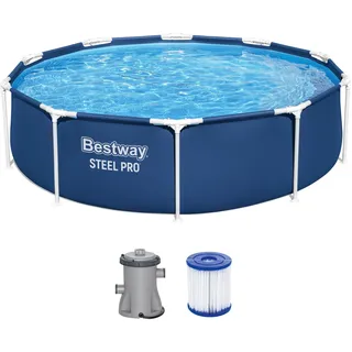 Bestway Steel Pro Frame Pool Set mit Filterpumpe Ø 305 x 76 cm, dunkelblau, rund