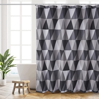 HANFU Duschvorhang, Duschvorhänge Polyester 180 x 180 cm Waschbar, Shower Curtains mit ösen und 12 Duschringen, Beschwerter Saum, Badewanne Vorhang Schnell Trocknend für Badezimmer, Dreieck Muster