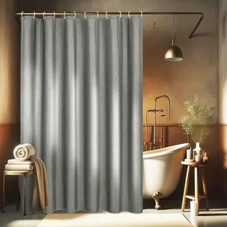 EurCross Leinen Texturiert Duschvorhang 200x200 Breite Wasserdicht Duschvorhänge, Grau Hotel Luxus Schwerer Textil Badvorhang, Anti-Schimmel Waschbar Polyester Bad Vorhang mit 14 Ringen