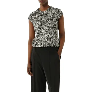 Comma, Kurzarmbluse mit Raffung und Animal-Print Braun 44