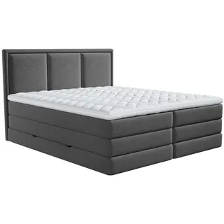 Mid.you Boxspringbett , Anthrazit , Kunststoff , H3 + H4 , 7-Zonen , Höhe ca. 18 cm , 180x220 cm , Bettkasten, gepolstertes Kopfteil, Stoffauswahl, Topper durchgehend, Wendematratze mit unterschiedlichen Härtegraden, in verschiedenen Größen erhältlich , Schlafzimmer, Betten, Boxspringbetten