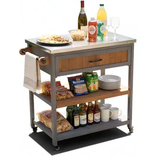 Coemo Servierwagen Grillstation James S Grau Kücheninsel Holz, auf Rollen 82 x 53 x 92 cm - Grau