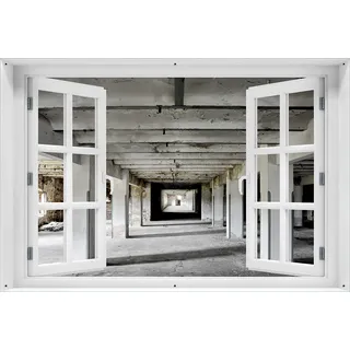 Wallario Outdoor-Poster für Garten oder Balkon 61 x 91,50 cm: Alte Industriehalle - einsame Lagerhalle einer Brauerei - Braun