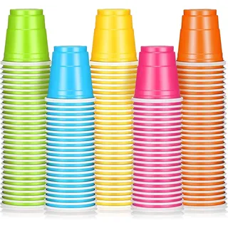 LATERN 200 Stück Mehrfarbige Schnapsgläser, 60ml Plastik Schnapsbecher Wiederverwendbare Jelly Shots Probebecher für Geburtstag Hochzeit Weihnachten Snack Junggesellinnenabschied (5cm x 5cm, 5 Farben)
