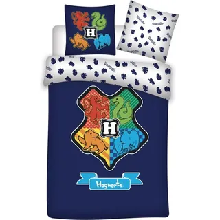 Harry Potter Bettbezug - Hogwarts-Symbole - 140 x 200 cm - Blau