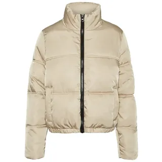 NOISY MAY Damen Kurze Puffer Übergangsjacke | Warme Stepp Jacke ohne Kapuze | Wattierter Blouson NMANNI, Farben:Beige, Größe:M