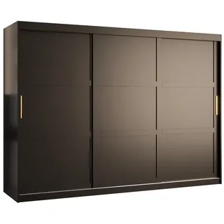 abiks möbel Schwebetürenschrank Schwarz, Kunststoff, Nachbildung, 9 Fächer, 250x200x62 cm Schlafzimmer, Kleiderschränke, Schwebetürenschränke