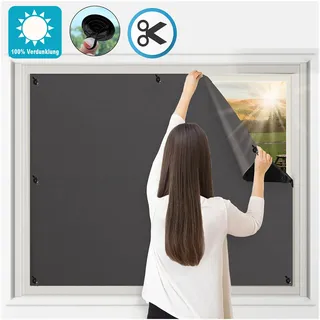 Verdunklungsstoff ohne Bohren mit Saugnäpfen Schneidbar Abnehmbar, 140x167cm Fensterfolie Sonnenschutz, Verdunklungsfolie für Fenster Dachfenster - Schwarz