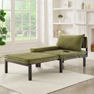 2-in-1 Klappsofa grün, Schlaffunktion, USB/Typec, ausziehbarer Einzelsessel mit Polster, platzsparendes Gästebett für Wohn-, Schlaf-, Arbeitszimmer, Balkon, Loft, kleine Wohnung