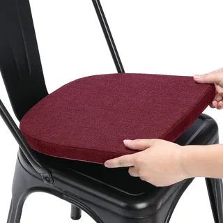 BUYUE Leinen 30x30 Kissen für Metallstuhl 1 Stück, Anti-Rutsch Sitzkissen für Esszimmer Küche Café stapelbare Stühle (U-Form, rot, 1 Stück)