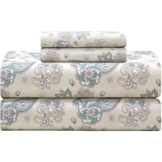 Feather & Stitch Softest 100% Cotton Sheets, Full Size Sheet Sets, 4-teiliges Set, 300 Fadenzahl Perkal Weave Bedding, 40,6 cm Tiefe Tasche, Kühllaken, volle Größe, atmungsaktiv ed Set (f) Inley 01