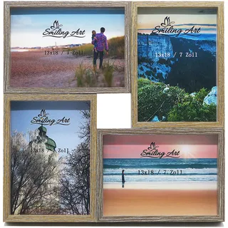 Smiling Art Bilderrahmen Fotorahmen Collage für mehrere Fotos, Foto Collage aus MDF Holz mit Glas (Braun+Dunkelbraun, 4x13x18 cm)