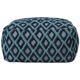 Homescapes Sitzpouf Tula blau-grün gemustert, 55/55/30 cm , Textil , Grafikmuster , Quadratisch , 55x30x55 cm , Wohnzimmer, Sessel, Hocker & Hockerbänke, Poufs