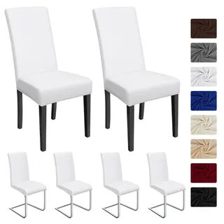 Stuhlhussen 6 Stück, Stretch-Stuhlbezug elastische Moderne Husse Elasthan Stretchhusse Stuhlbezug Stuhlüberzug . bi-Elastic Spannbezug, sehr pflegeleicht und langlebig Universal (6 Stück, Weiß)-J