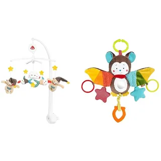 Fehn Musik Mobile Bruno - Baby Einschlafhilfe Musikspielzeug mit süßen Tieren & Activity-Spieltier Fledermaus – Baby Motorikspielzeug für Kinderwagen