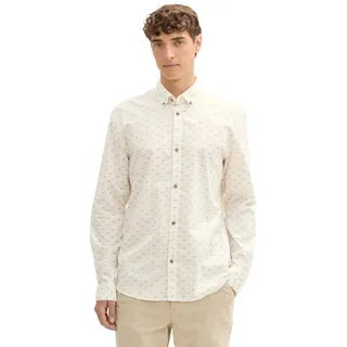 TOM TAILOR Denim Herren Slim Fit Hemd mit Muster, 36841 - White Multi Triangle Print, L