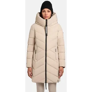 khujo Damen Langer Wintermantel warmer Steppmantel mit Kapuze und Schlüsselanhänger Darka2-YM Feather Beige Gr. XXL - XXL