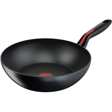 Lagostina Rote Wok Linie Antihaftbeschichtung aus Aluminium, Ø 28 cm, Induktionskochtopf, Gas und Ofen bis 175 °C, Thermosignal-Kochanzeige, rutschfeste Silikon-Griffe