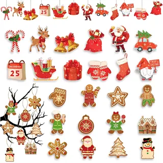 24 Stück Weihnachtsanhänger Papier – Weihnachtsdeko Innen & Weihnachtsbaumschmuck Set mit Hanfseil – Christbaumschmuck, Weihnachtsbaum Deko & Christmas Decorations für Zuhause